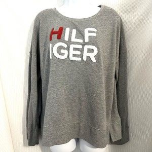 Tommy Hilfiger Gray Embroidered Logo Crewneck Sweatshirt Womens Long Sleeve XL